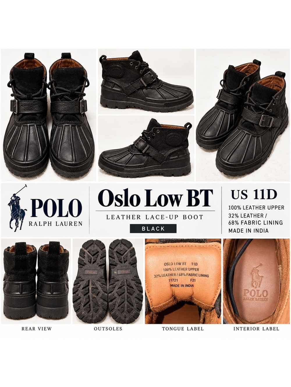 Polo Ralph Lauren Oslo Low 11D Black Leather Boots
